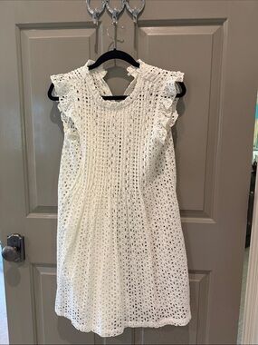 Madewell White Eyelet Ruffle-Shoulder Dress